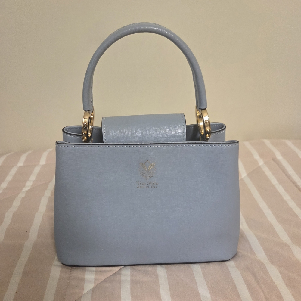 Vera Pelle Authentic Saffiano Leather Convertible Crossbody Handbag From Italy